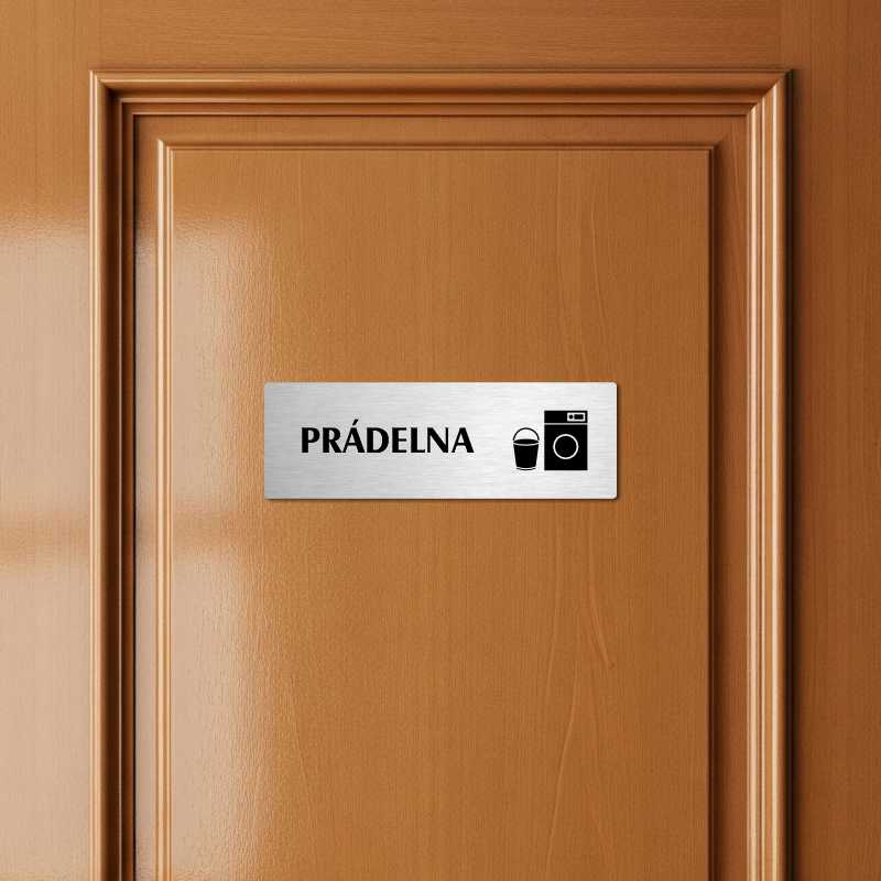 Prádelna, 240x79mm, stříbrná popiska s imitacemi šroubků